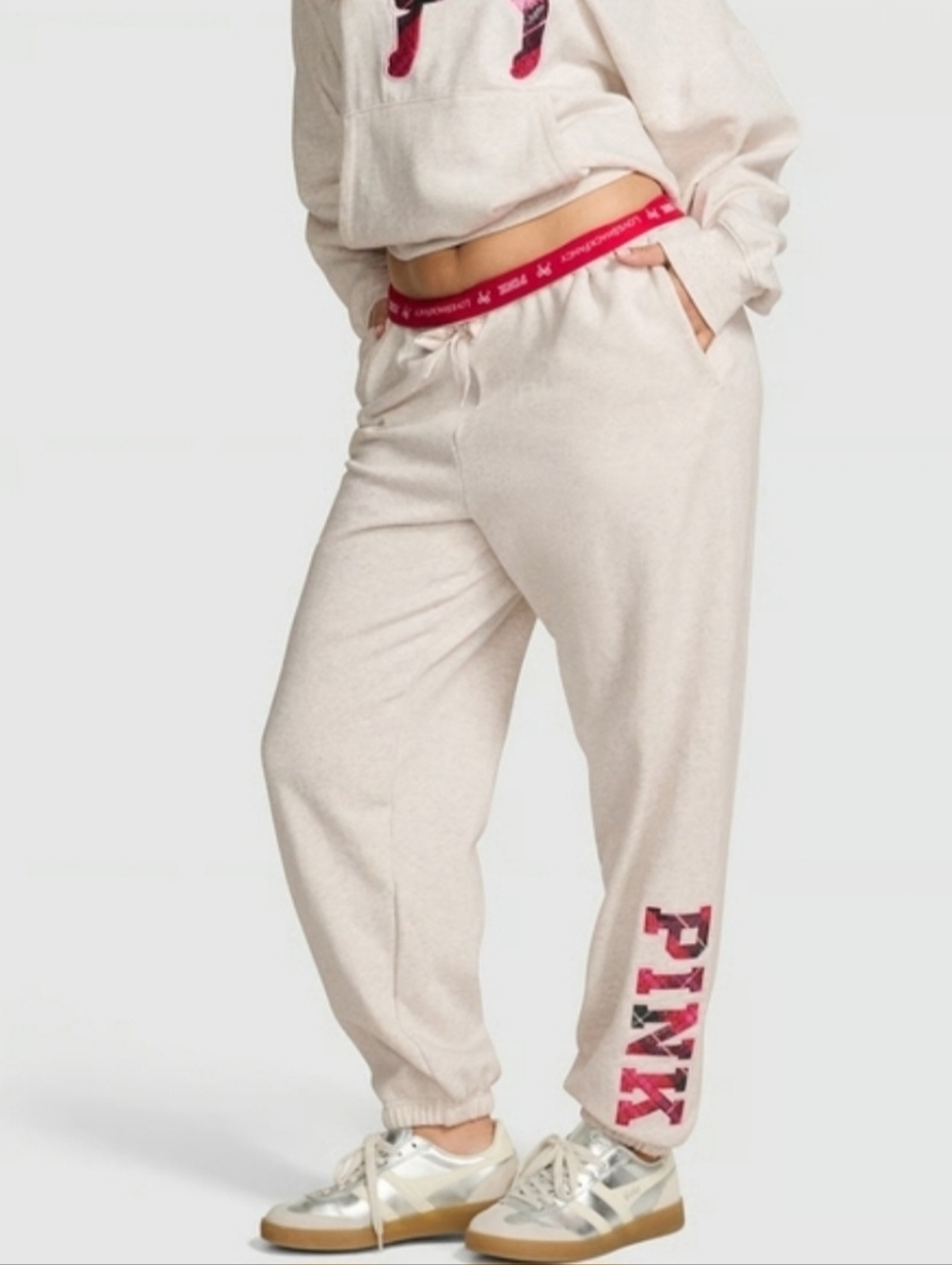 NWT LoveShackFancy × PINK Victoria's Secret Jogger Sweatpants Snow Heather LG